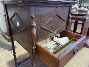 Jacobean style oak sewing table - 4