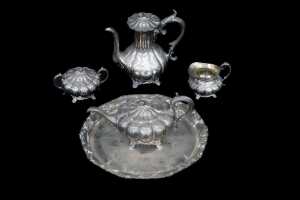 Victorian James Dixon and Sons silver plated four piece tea and coffee service