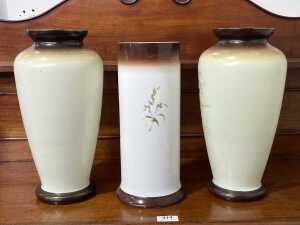 Three antique hand painted milk glass vases - 4