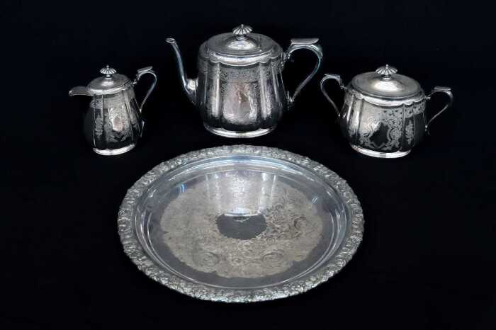 Antique Walker and Hall silver plated three piece tea service