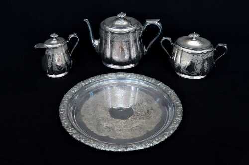 Antique Walker and Hall silver plated three piece tea service