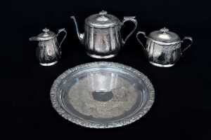 Antique Walker and Hall silver plated three piece tea service