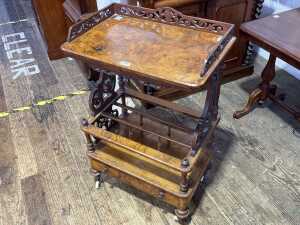 Victorian burr walnut music canterbury - 2