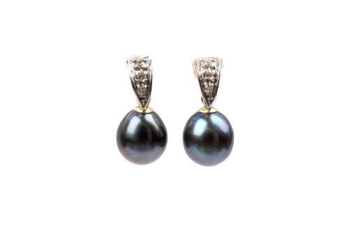 A pair of Tahitian pearl and diamond earrings in 9 carat yellow gold