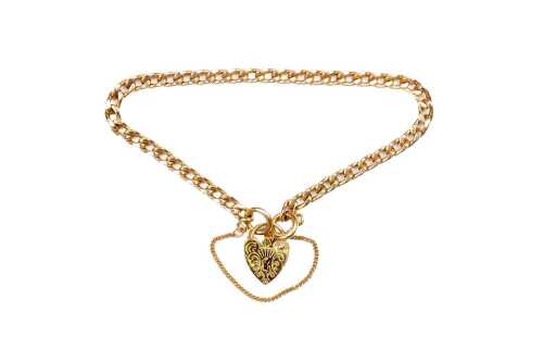 A curb link padlock bracelet in 9 carat yellow gold
