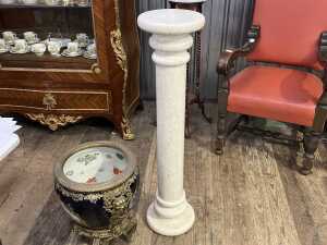 Cream marble pedestal