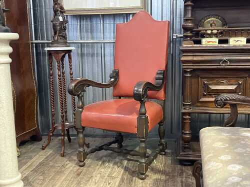 Jacobean style oak high back armchair