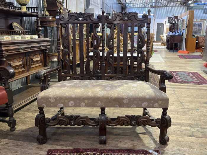 Jacobean style walnut two seat settee
