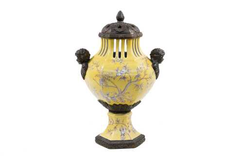 French style yellow ceramic urn