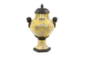 French style yellow ceramic urn