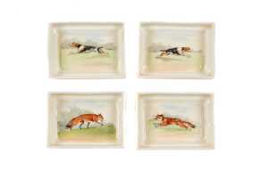 Royal Doulton 'Fox Hunting' porcelain series ware cigarette box with set of four ashtrays - 3