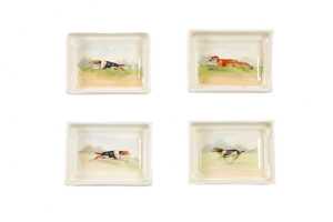 Royal Doulton 'Fox Hunting' porcelain series ware cigarette box with set of four ashtrays - 3