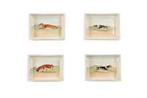 Royal Doulton 'Fox Hunting' porcelain series ware cigarette box with set of four ashtrays - 3