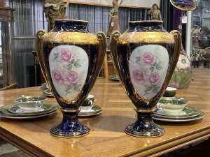 Pair of Limoges porcelain twin handled vases