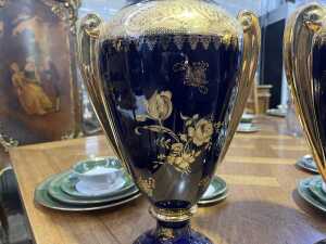 Pair of Limoges porcelain twin handled vases - 5