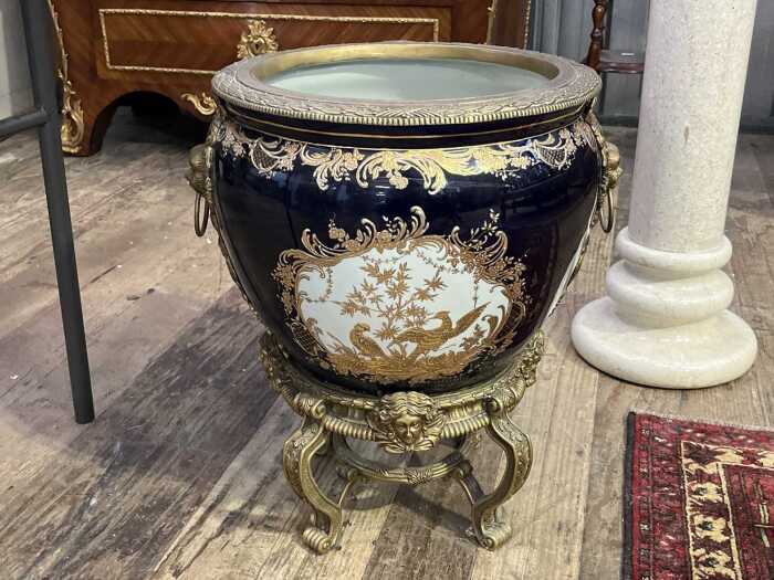 Louis XVI style reproduction jardini&egrave;re on brass stand