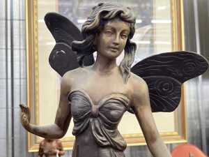 Art Nouveau cast bronze sculpture of a fairy standing on a flower - 2