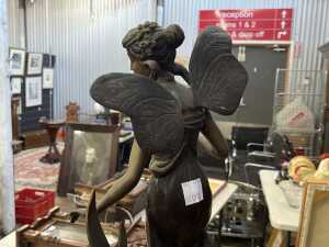Art Nouveau cast bronze sculpture of a fairy standing on a flower - 4
