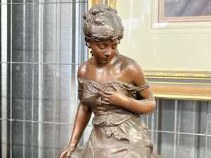 After Auguste Moreau, antique cast spelter figure of a lady - 2