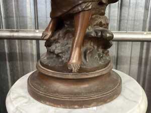 After Auguste Moreau, antique cast spelter figure of a lady - 3