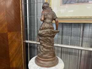 After Auguste Moreau, antique cast spelter figure of a lady - 4