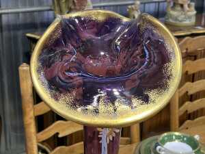 Art Nouveau style jack-in-the-pulpit purple and clear glass vase attributed to Francois-Theodore Legras - 2