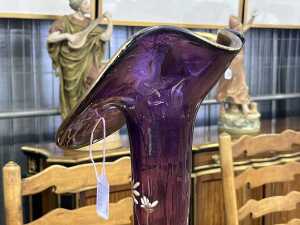 Art Nouveau style jack-in-the-pulpit purple and clear glass vase attributed to Francois-Theodore Legras - 4