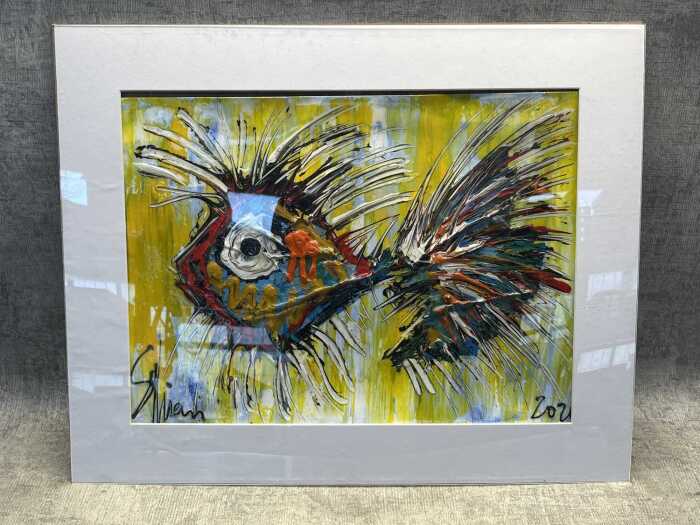 'Pop Fish' (artist unknown) painting in frame