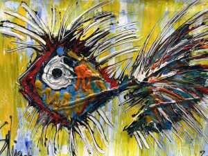 'Pop Fish' (artist unknown) painting in frame - 2