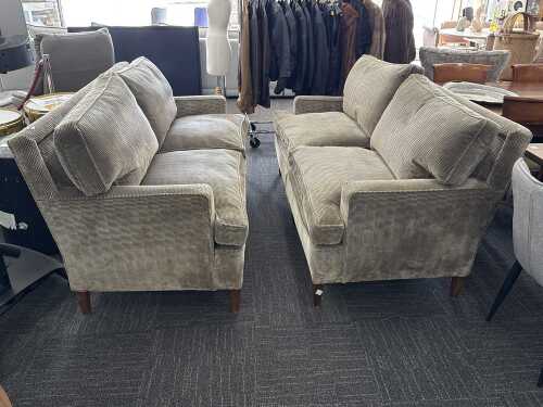 Pair of upholstered two-and-a-half-seat sofas