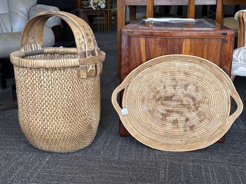 Chinese woven basket and tray