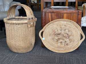 Chinese woven basket and tray