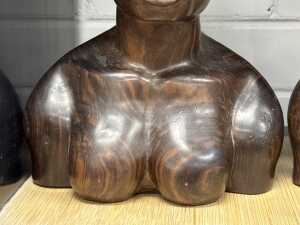 Hand-carved timber busts of African figures - 3