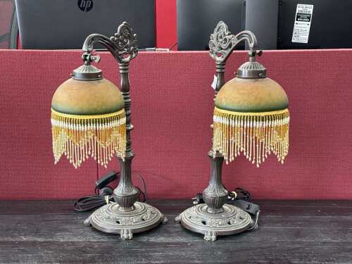 Pair of Art Deco style bridge arm table lamps