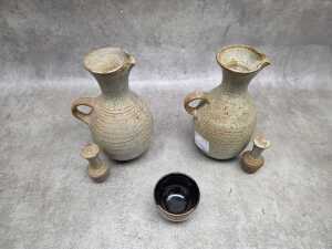 Studio pottery cruet sets, together with drip glaze tea bowl - 3