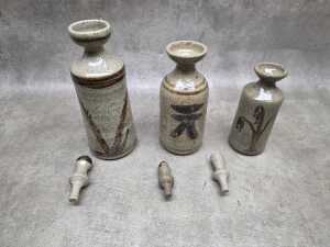 Studio pottery cruet sets, together with drip glaze tea bowl - 6