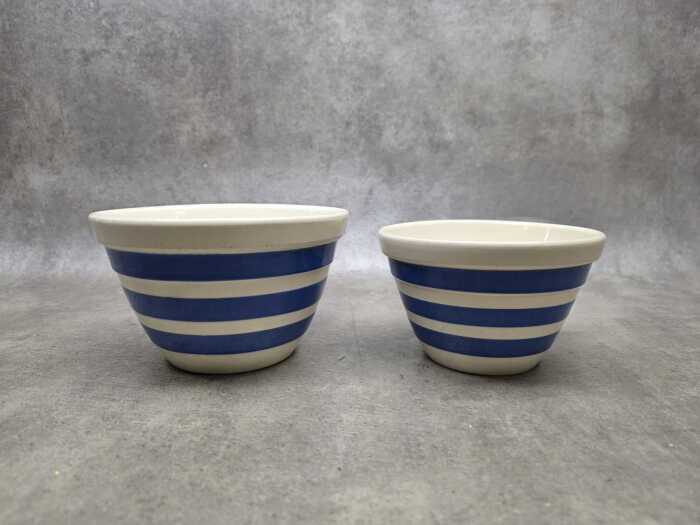 Two Hoffman Pottery blue and white mixing bowls