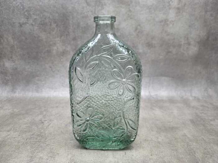 Mid-century aqua floral glass decanter