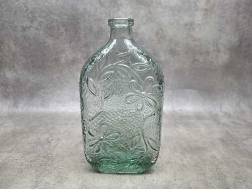 Mid-century aqua floral glass decanter