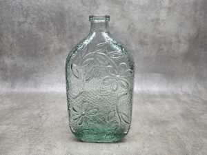 Mid-century aqua floral glass decanter