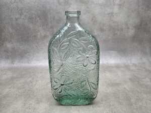 Mid-century aqua floral glass decanter - 2