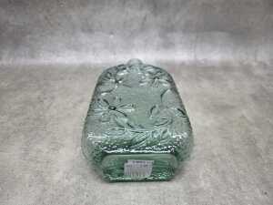 Mid-century aqua floral glass decanter - 3
