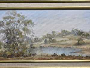 Joan Page (1929-89), waterhole in Australian landscape. Oil painting on board - 2