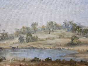 Joan Page (1929-89), waterhole in Australian landscape. Oil painting on board - 4
