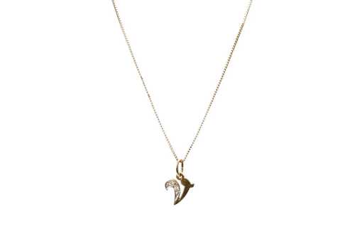 A diamond V initial pendant and necklace in 9 carat yellow gold
