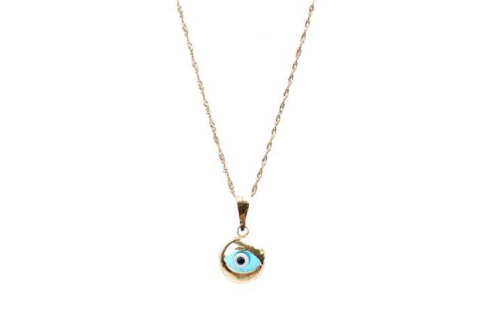 An evil eye pendant and necklace in 14 carat yellow gold