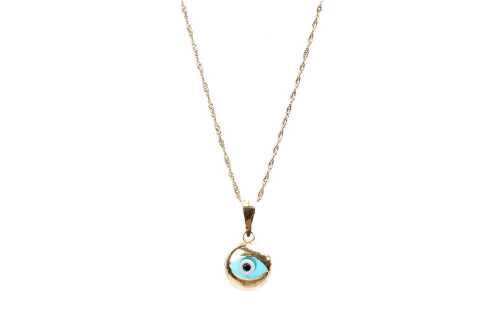 An evil eye pendant and necklace in 14 carat yellow gold