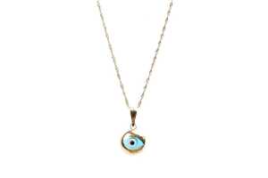 An evil eye pendant and necklace in 14 carat yellow gold