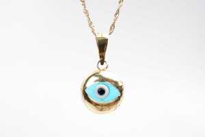 An evil eye pendant and necklace in 14 carat yellow gold - 2