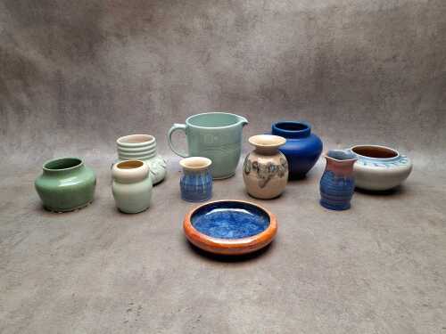 Vintage studio pottery including Remued, Rathjen, Grimwade Byzantaware, etc.